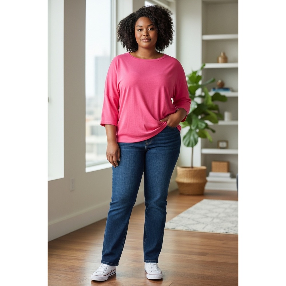 Zella Women's Plus 3/4 Sleeve Asymmetrical Knot Top Pink Size 1X Blouse NWOT